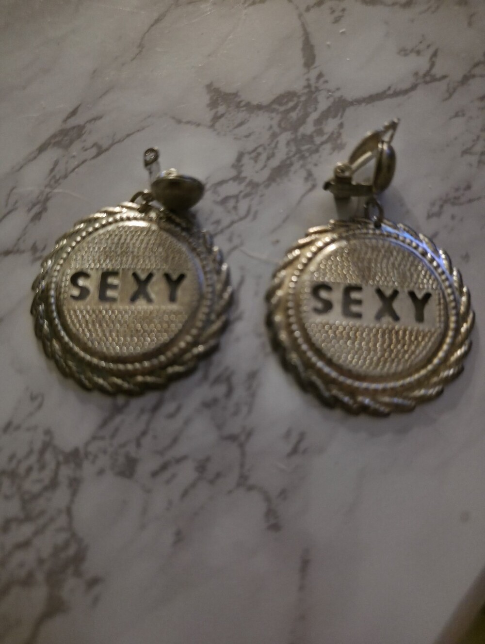Silver-tone 'SEXY' Medallion Y2k  Earrings